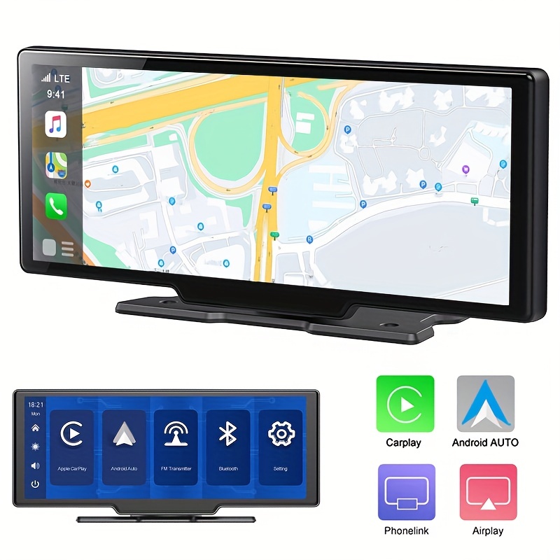 Écran Carplay Sans Fil Portable De 10,3 '' Pour Et Android Auto, Lien De  Miroir De Prise En Charge De Moniteur De Voiture/BT/FM/EQ - Temu France
