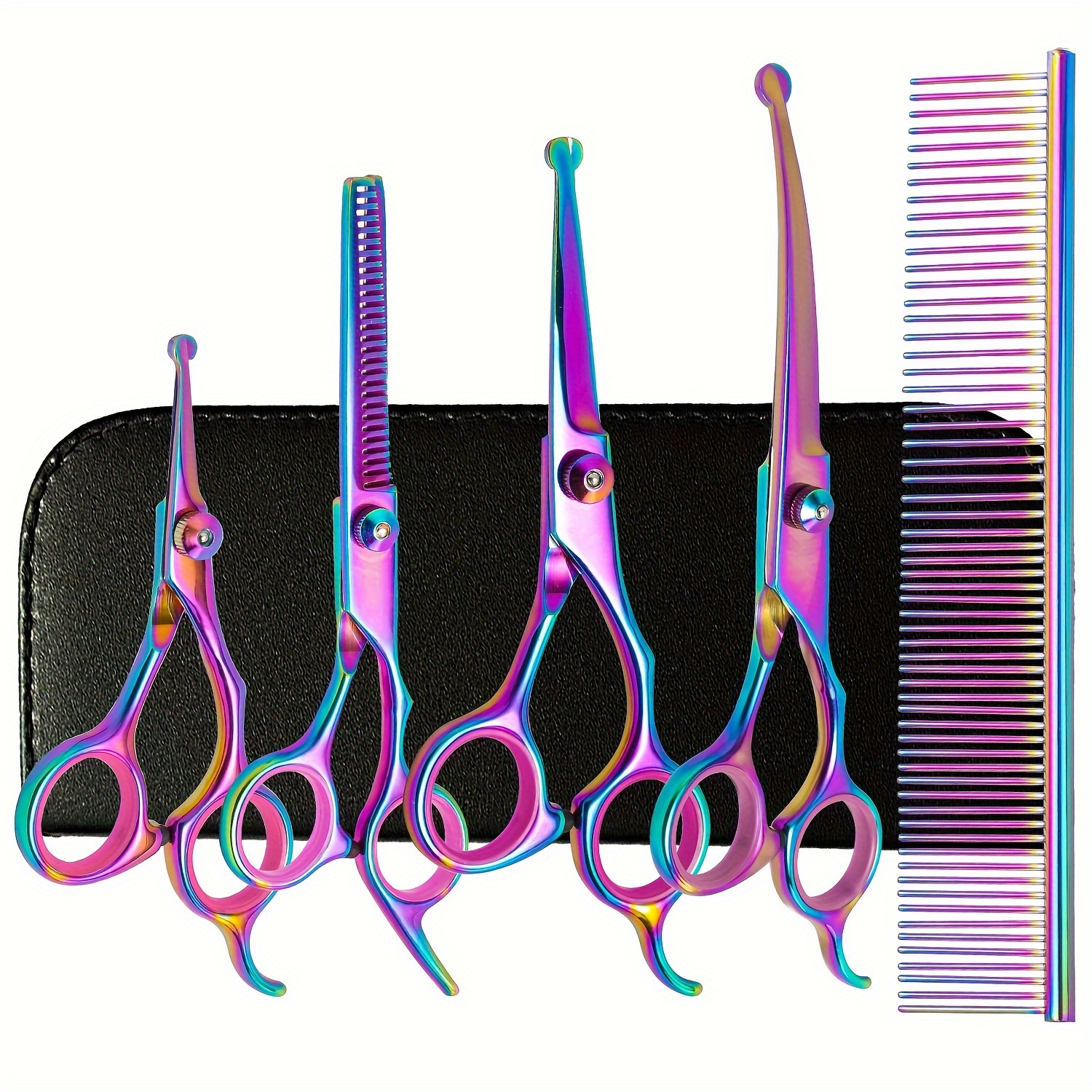 Image of 5pcs Professional Dog Grooming Kit With Titanium-coated - Right-handed Pet Hair Clipper System Suitable For &, & Dog Hair Trimming Tools
