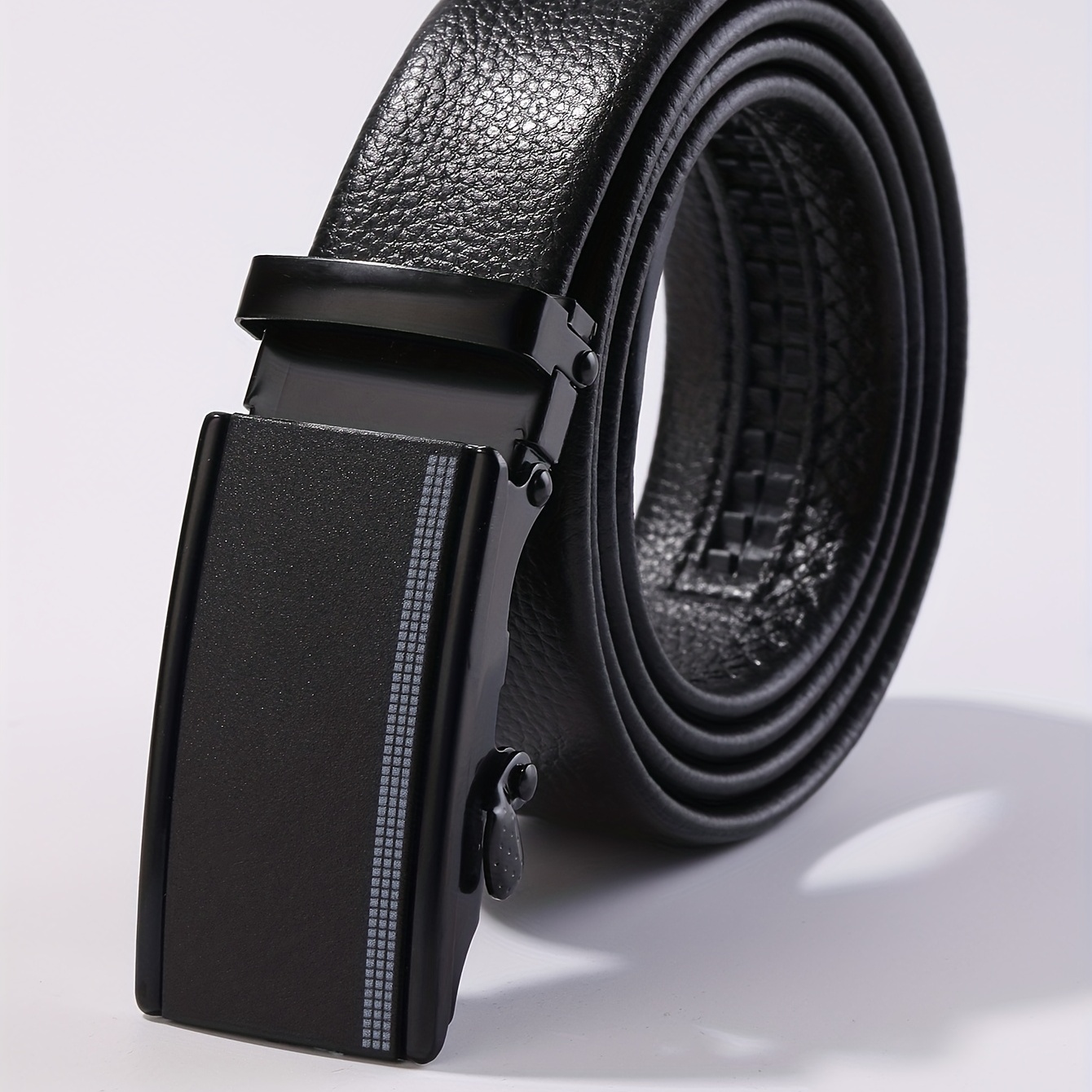 Mens Pu Leather Litchi Pattern Belt Automatic Buckle Business Suit