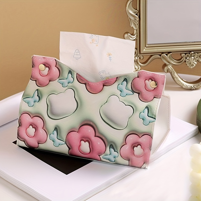 1pc Pink Nordic Style Desktop Tissue Box With Phone Holder, Remote