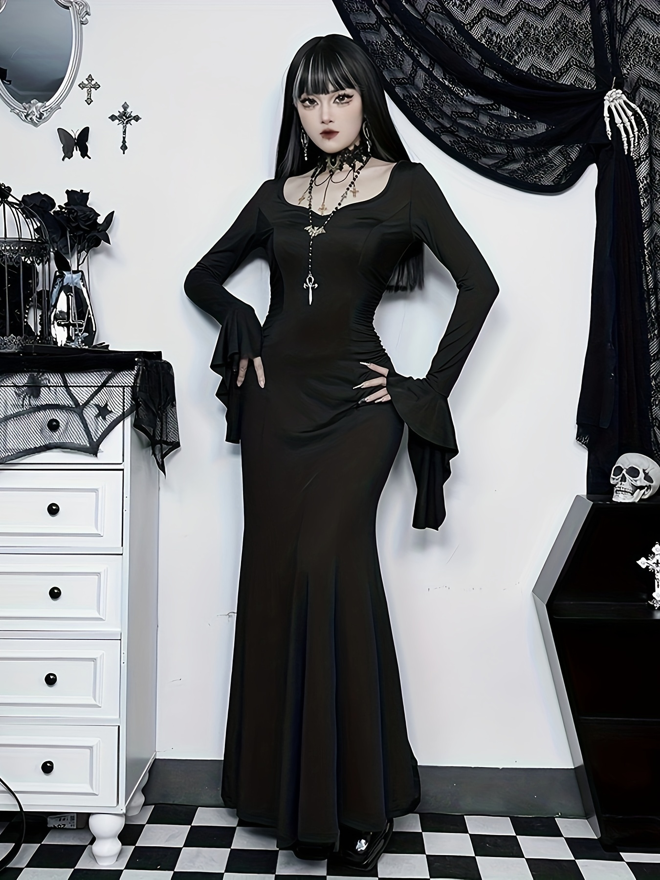 Goth Fashion Women Dark Rock Style Overlay Blouse Female