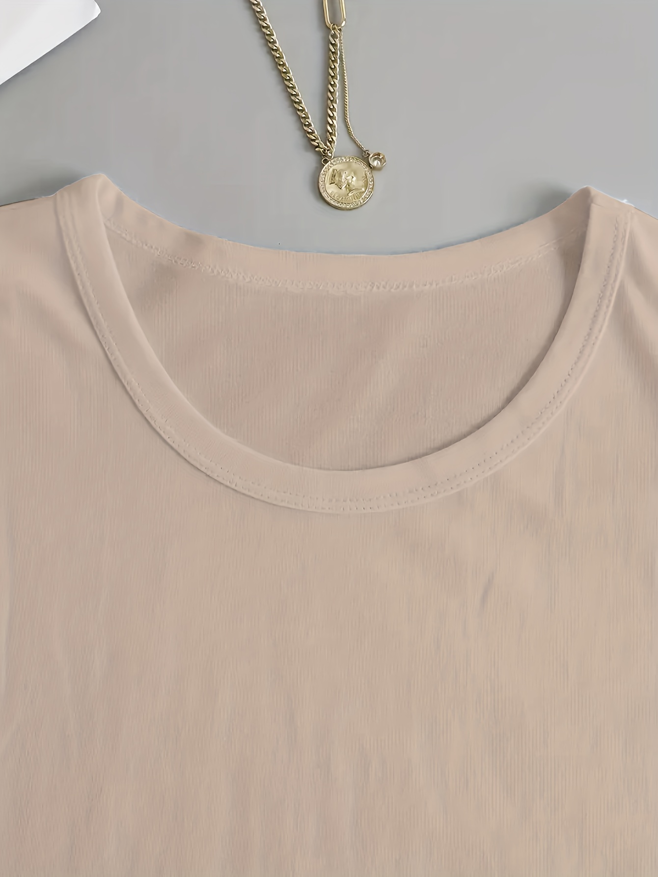 Solid Crew Neck T-Shirt, Casual Long Sleeve Top For Spring & Fall, Women's Clothing