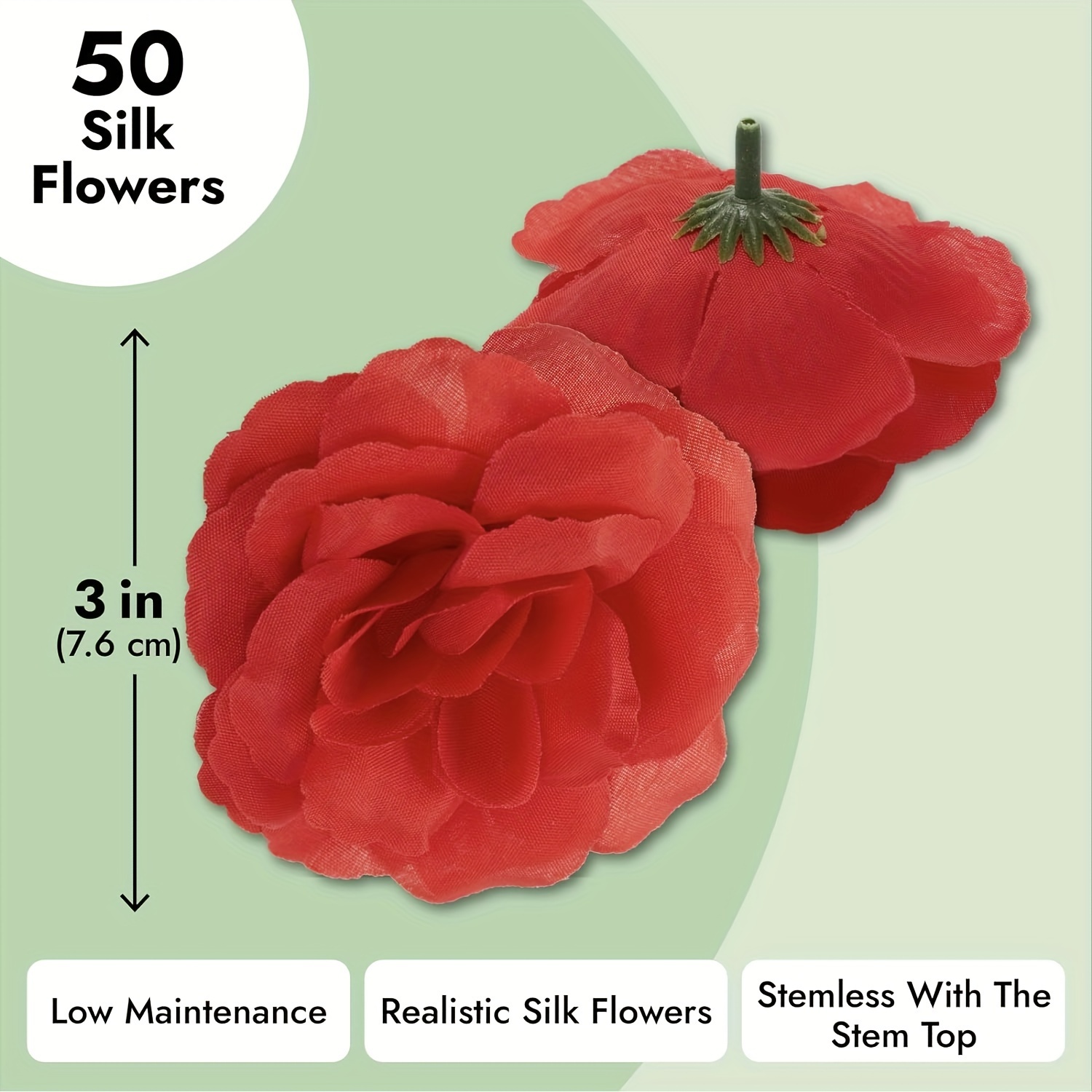 50 Pacco Di Rose Rosse Fiori Artificiali Teste In Massa, Rose Finte Senza  Stelo Per Decorazioni, Matrimonio, Bouquet Finti