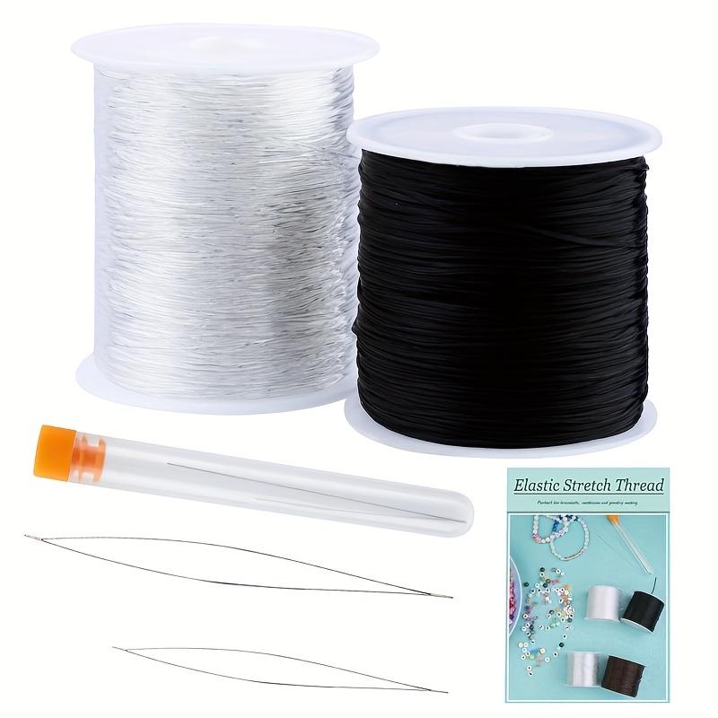 7 Rolls 0.6mm/0.8mm/1mm Elastic Line Kit With Scissors And Beading Needles  Elastic Bracelet String Cord Crystal Clear Stretchy Elastic Bead Set String  For Bracelets, Jewelry Making And Clay Pony Seed Stone Beads