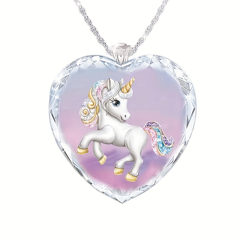 Creative Heart Unicorn Pattern Pendant Necklace, Gift
