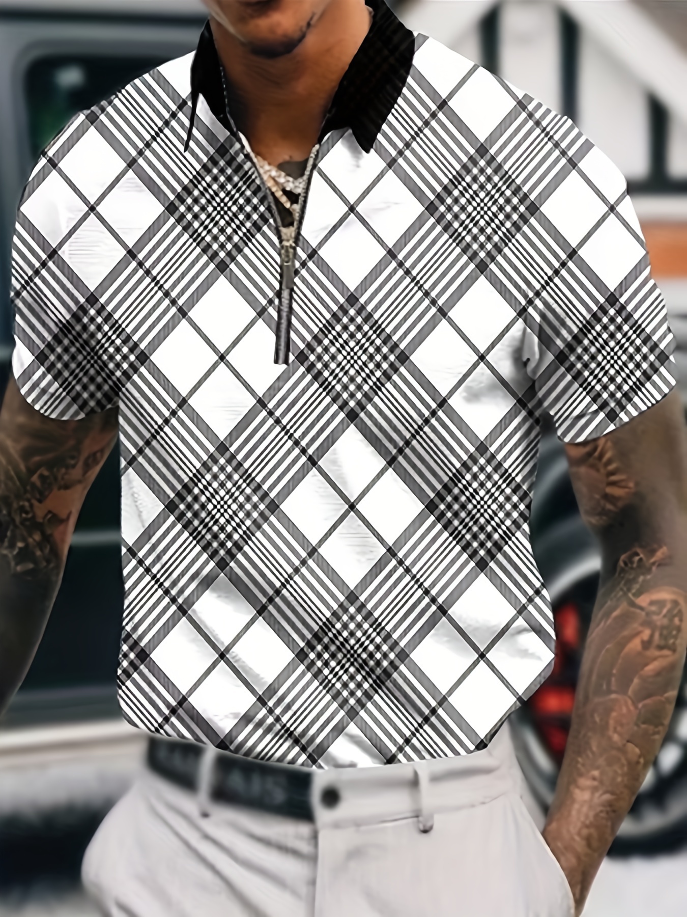 Casual Short Sleeves with Checkered Prints Shirt