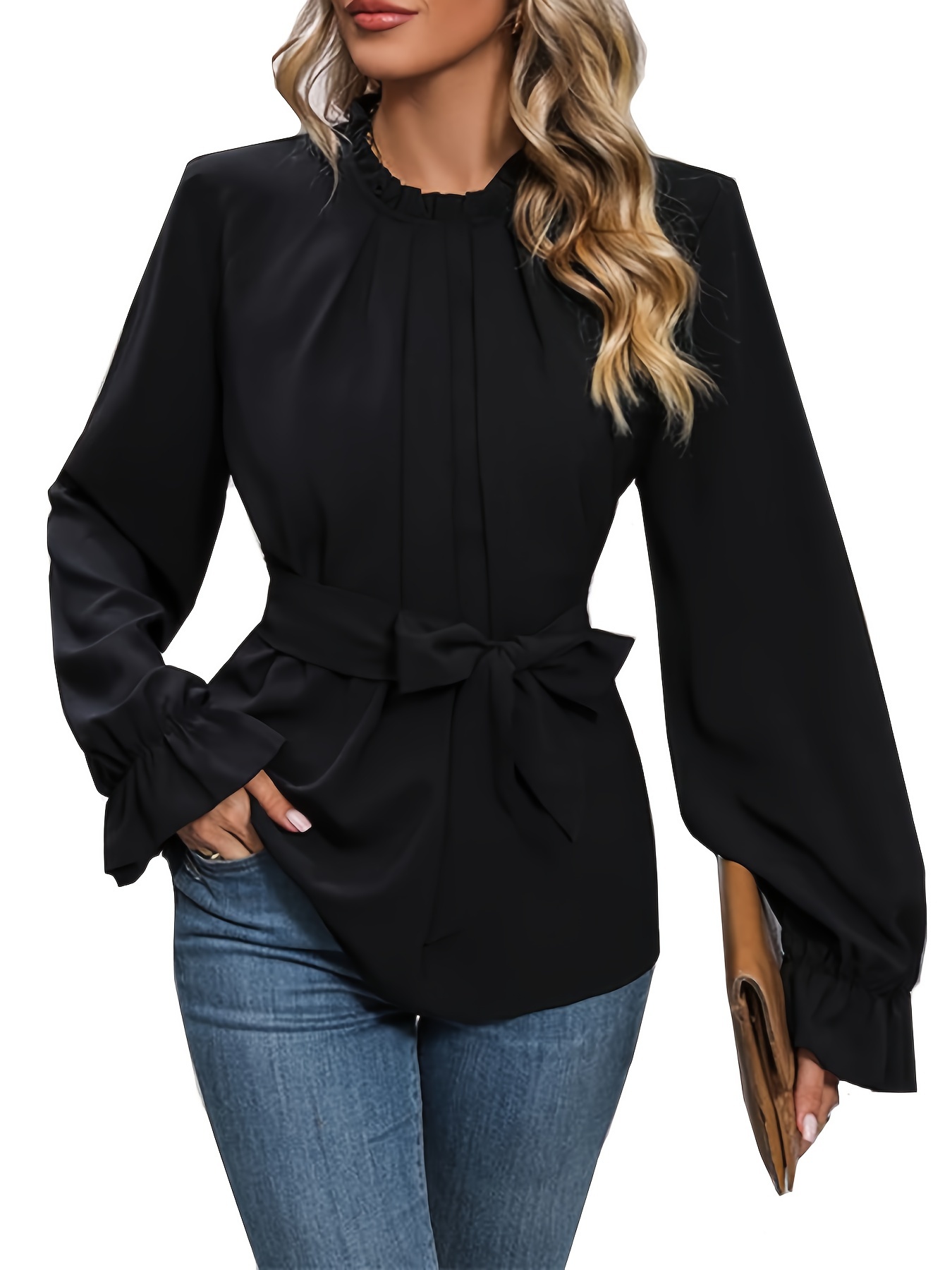 blusa cintura anudada pliegues elegante larga Temu Mexico