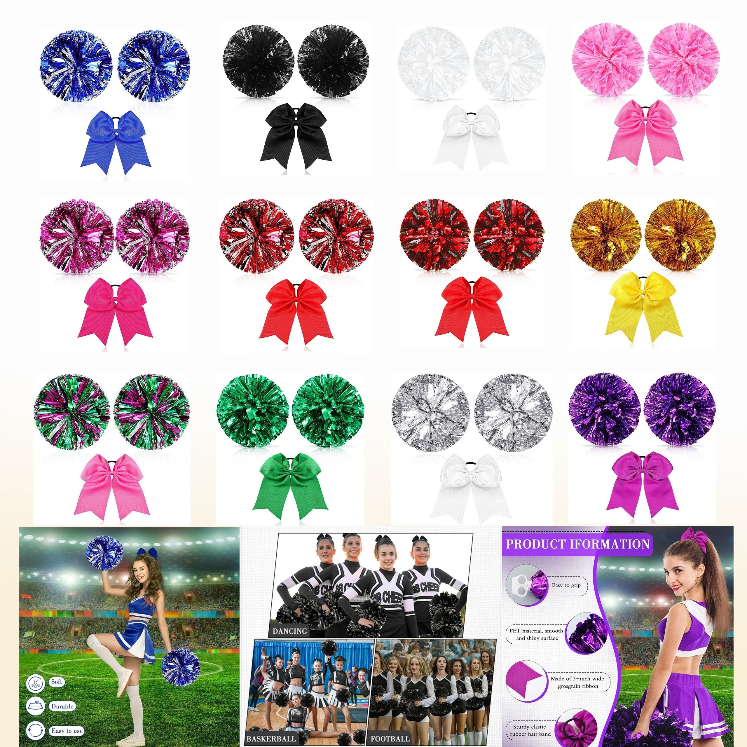 14Pcs Poms Pom Cheerleading Cheerleader Party Pompoms Metallic Cheer  Cheerleaders Blue Dance Ball Foil Kids Decorations Sports - AliExpress