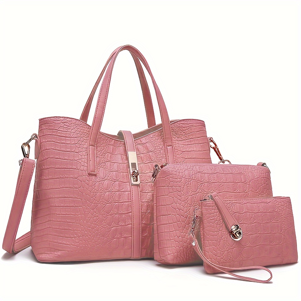 3pcs Luxury Crocodile Pattern Tote Bag Set Womens Glossy Large Handbag  Crossbody Bag Clutch Purse Credit Card Holder - Bags & Luggage - Temu  Germany