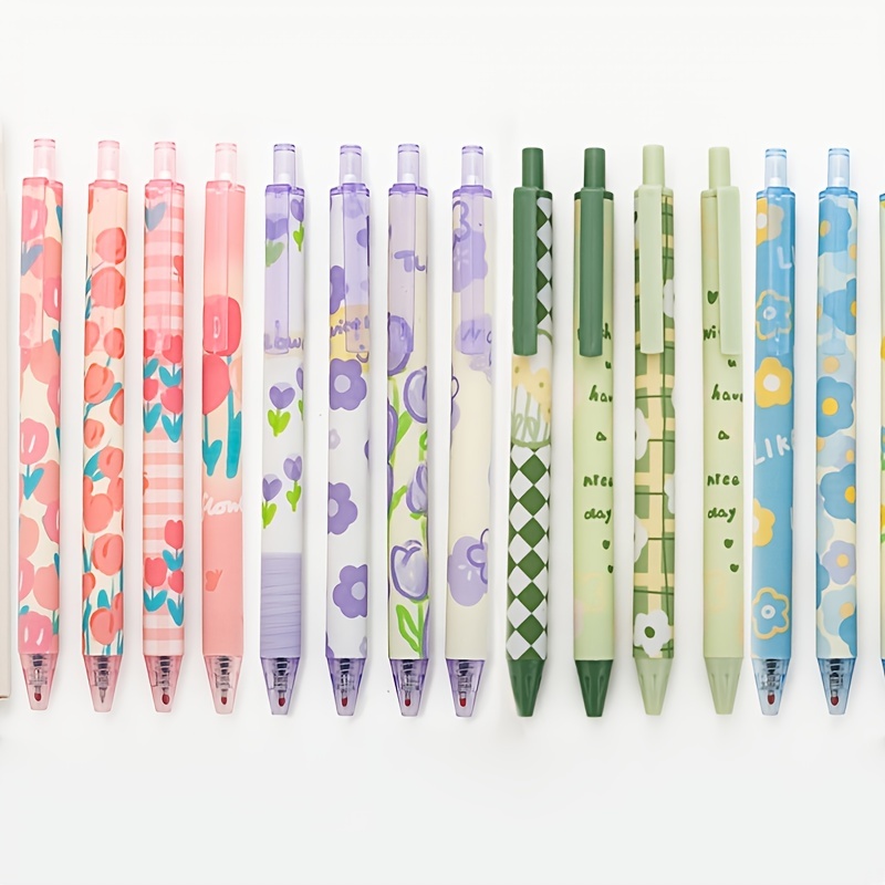 Kawaii Pastel Flowers Retractable Gel Pens, Cute Gift Pen Set