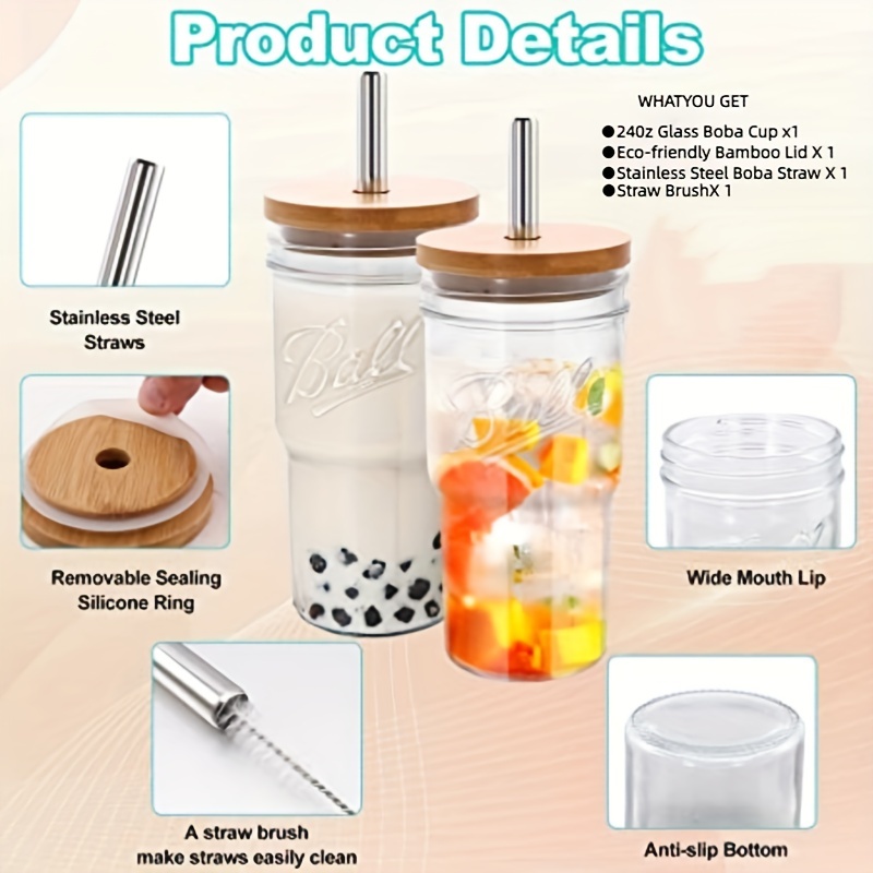 Canning Jar Tumblers Set of 2 Wide Mouth 24 Oz Drinking Jars With