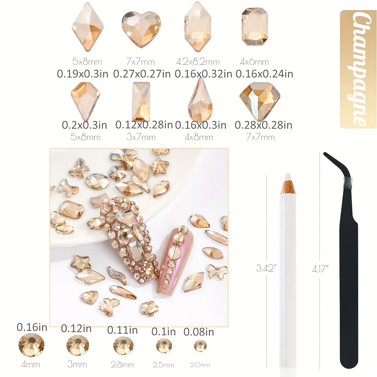 Power Crystal Rectangle (Nail Rhinestones Kit, AB Crystal