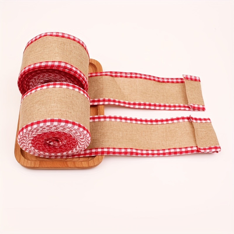Buy 1pc DIY Linen Red And White Plaid Cloth Webbing Home Decoration Bow