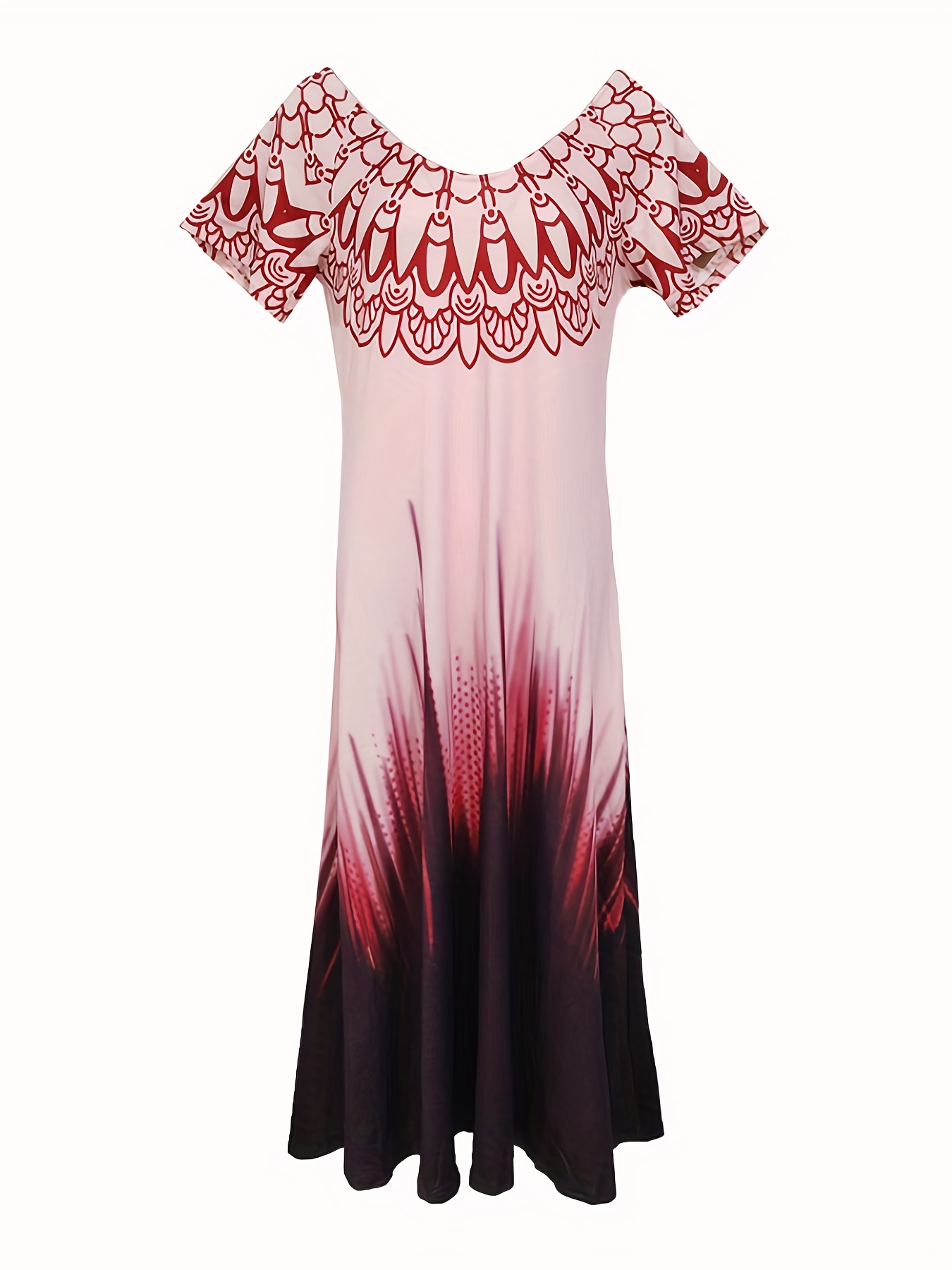 floral print gradient dress casual v neck short sleeve maxi dress womens clothing