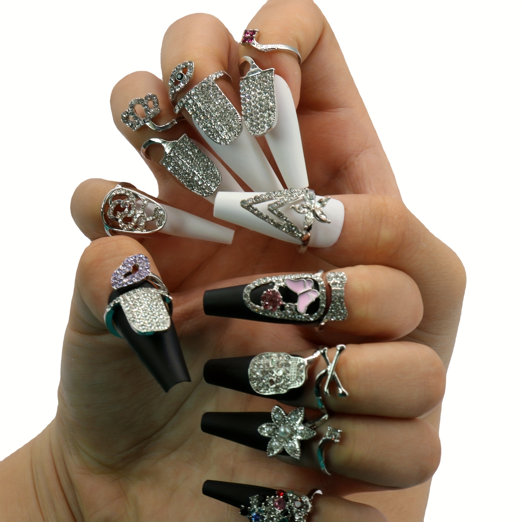 Luxury Alloy Nail Ring Court Style Open Nail Jewelry - Temu