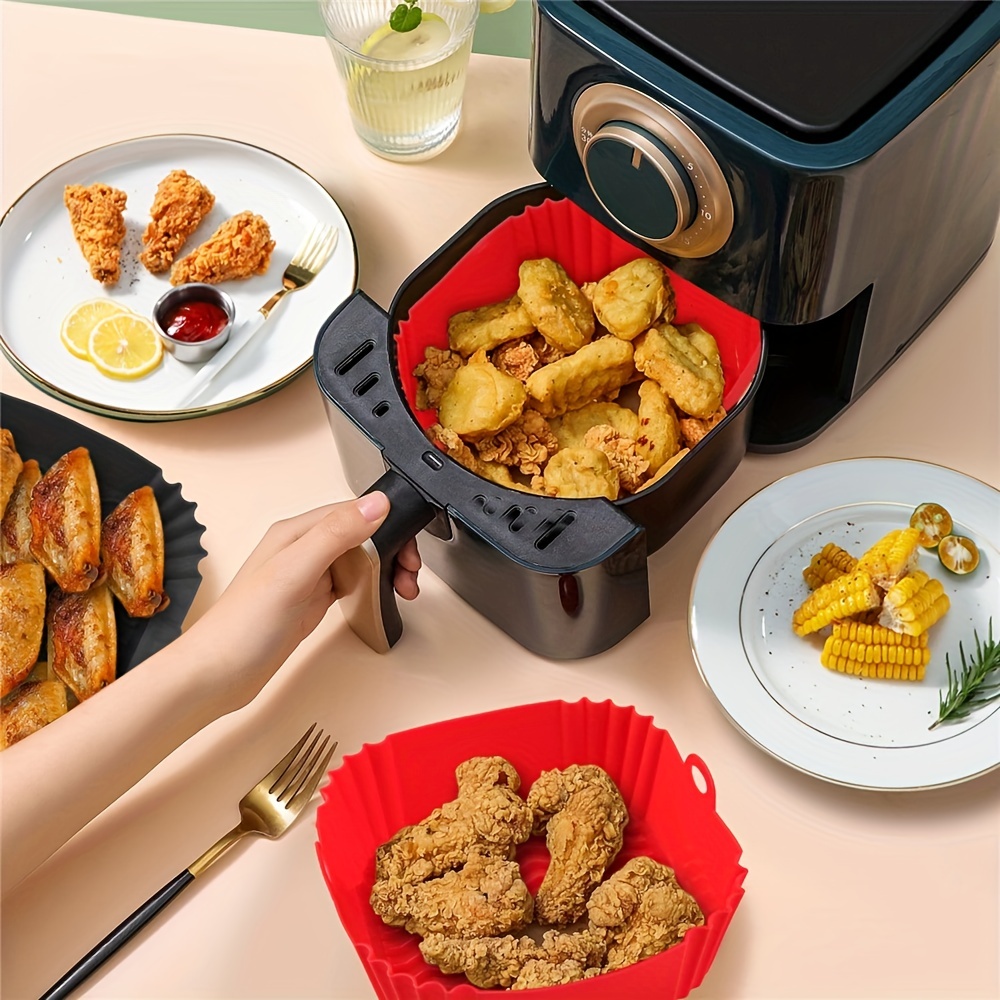 1pc Square Air Fryer Tray Air Fryer Lined Basket Silicone Mold Reusable Oven  Bakeware Non-stick Pizza Bakeware Kitchen Accessories