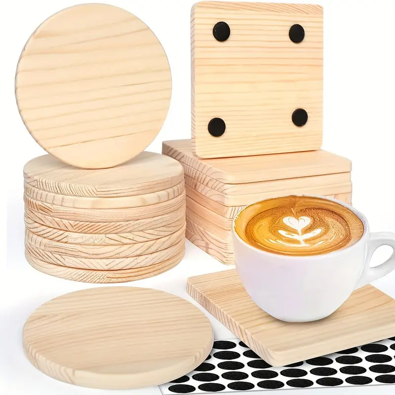 Unfinished Wood Coasters, Square Round Blank Wooden Coasters For Crafts  With Non-slip Silicon Dots For Diy Stained Painting Wood Engraving Home  Decoration - Temu New Zealand