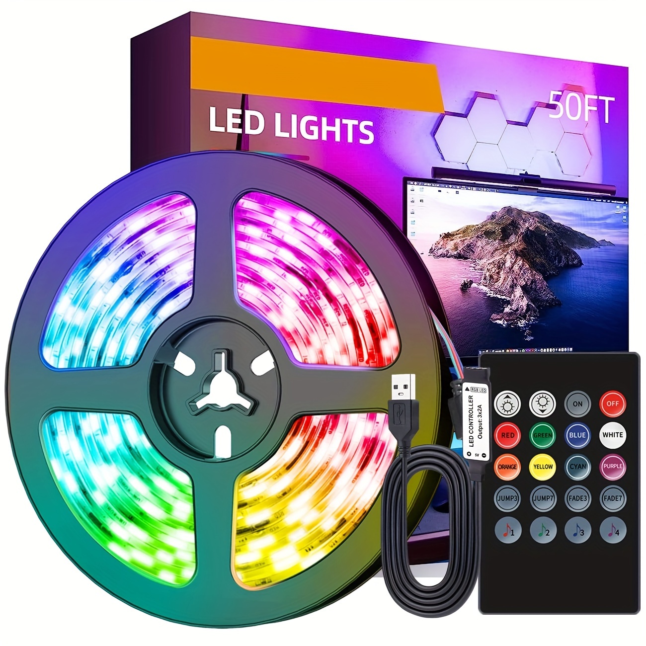 Tira de luces LED alimentadas por batería, 5050 6M/20 pies, tira de luz LED  RGB flexible que cambia de color, 180 LED de 5 V alimentada por batería