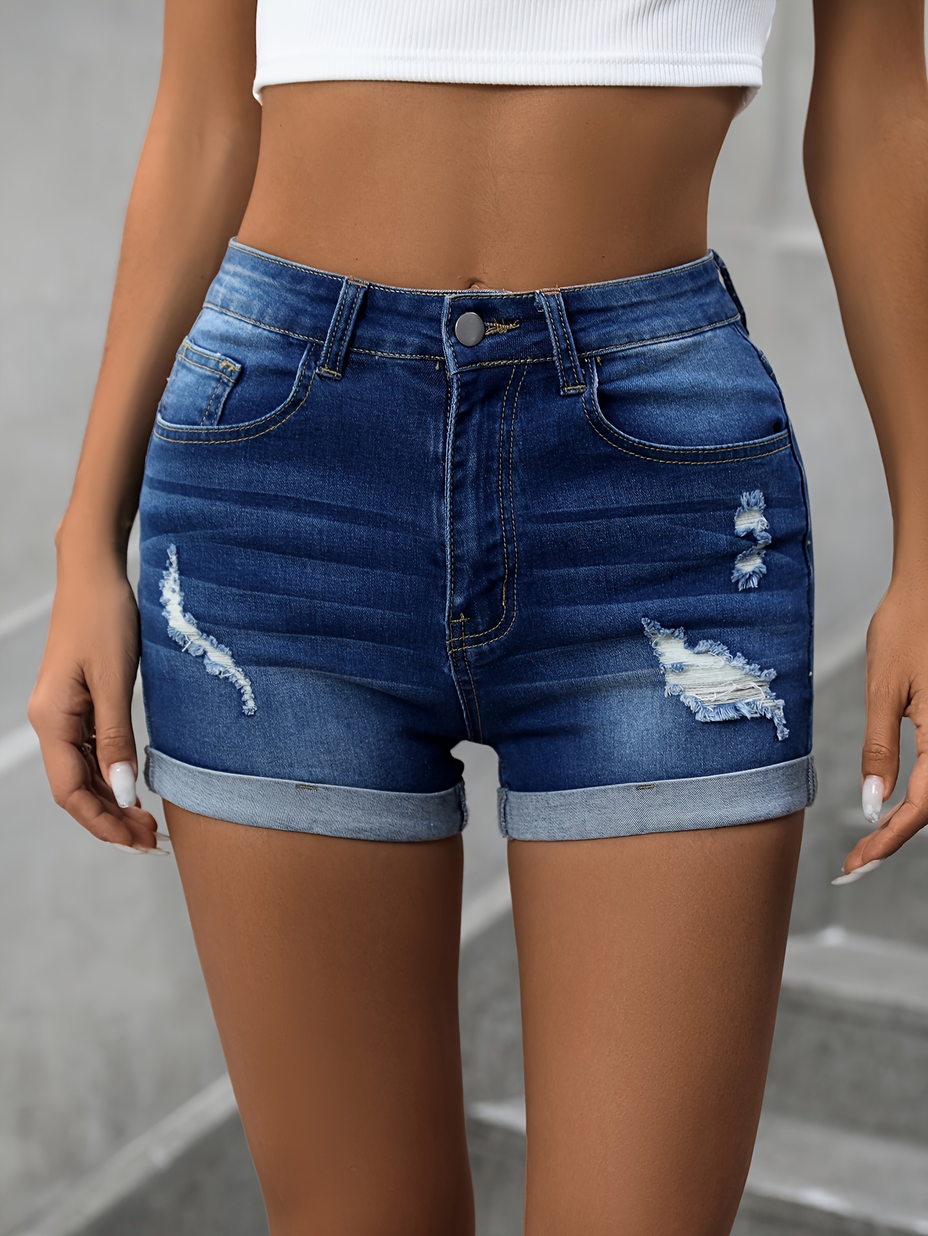 Tall Dark Blue Wash Denim Shorts, Tall