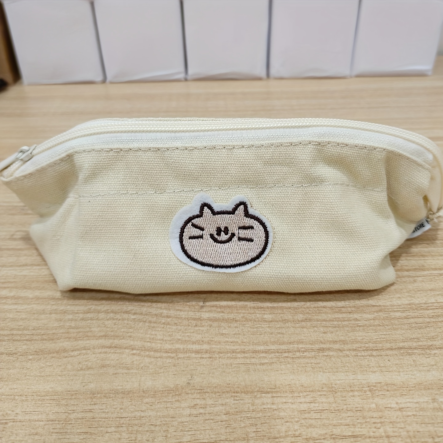 Beige Canvas Pencil Case - Temu