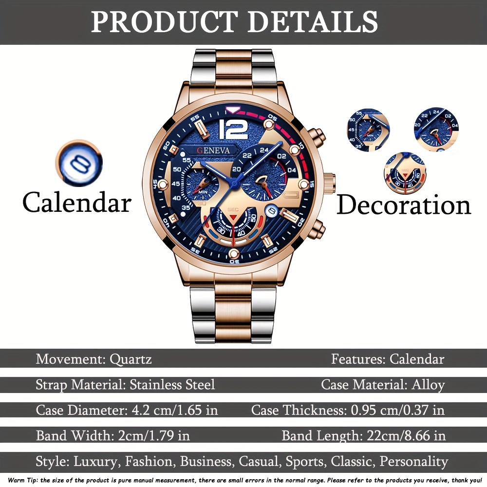 fashion men watches bracelet mens business calendar watch stainless steel quartz wristwatch men gift watches details 2