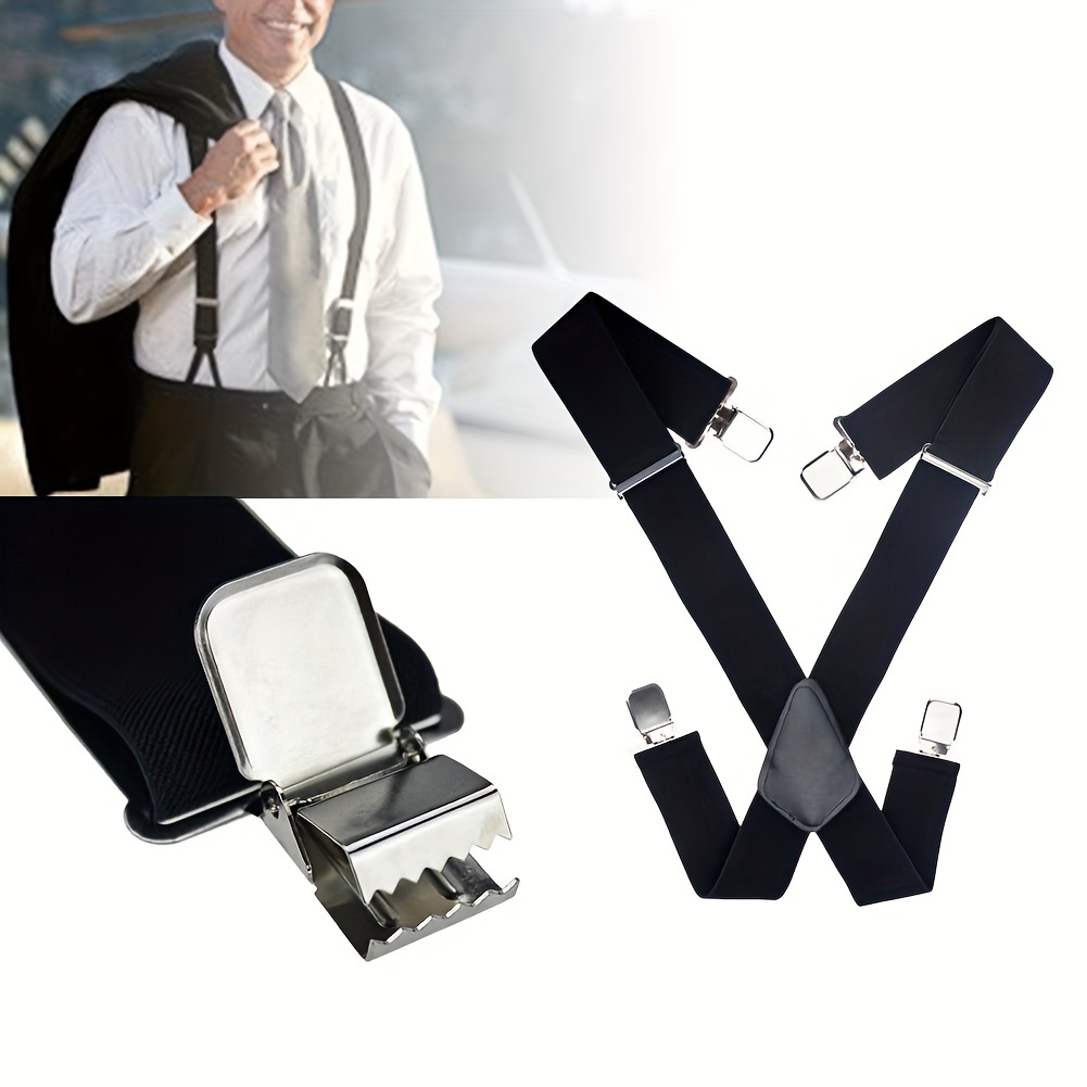 1pc Suspenders Men's Trousers 4 Clips Suspenders Elastic Shoulder Straps