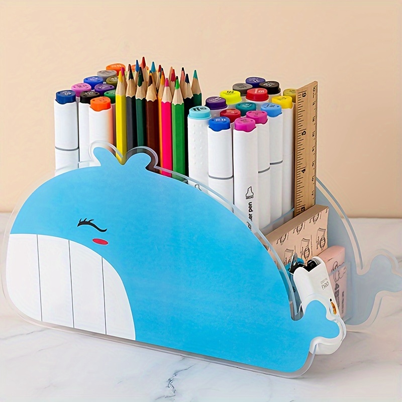Organizador de lápices de ballena, caja de almacenamiento de papelería  creativa multifunción, bolígrafo de escritorio, portalápices, contenedor