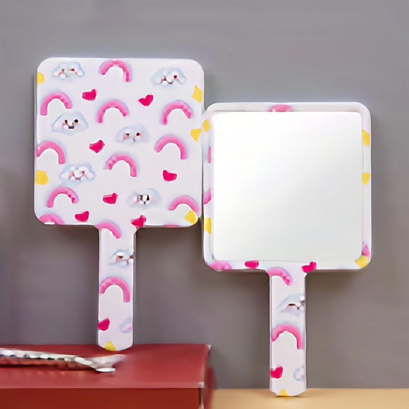 Cartoon Cute Square Hand Mirror Cow Rainbow Maple Pattern - Temu