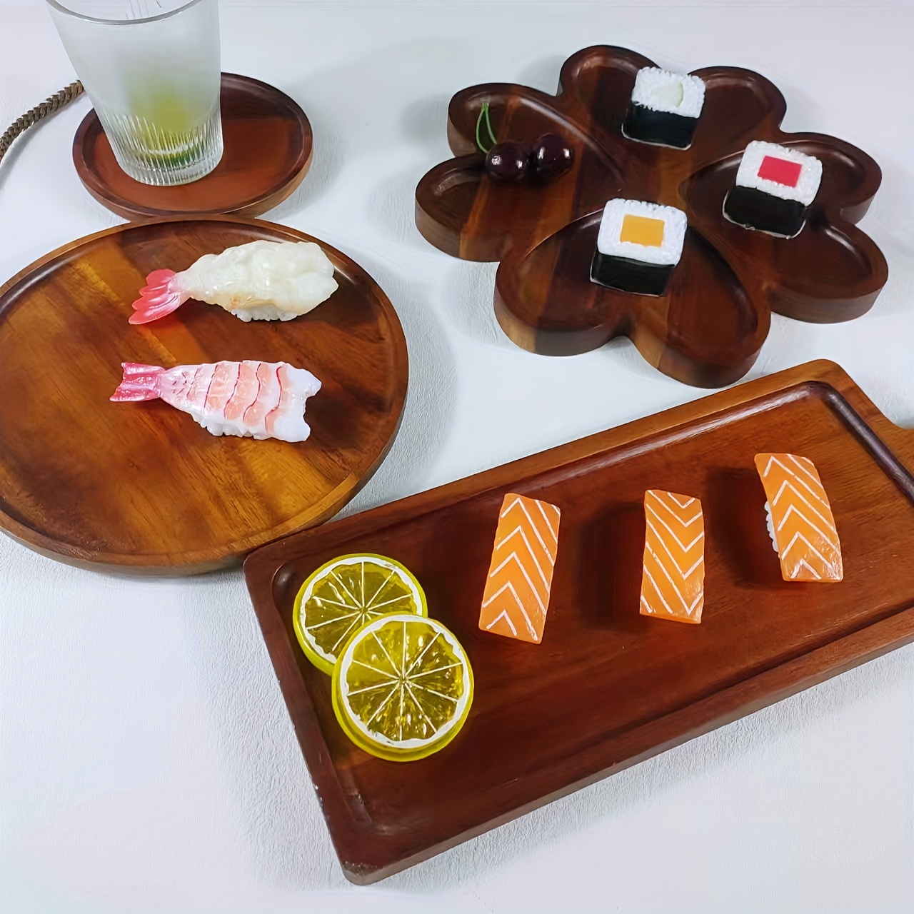 1pc Bandeja Madera Servir Comida Aperitivos Bebidas Sushi - Temu