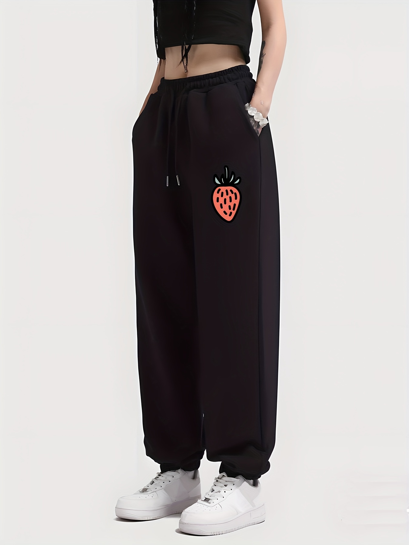 Drawstring Elastic Waist Sporty Jogging Pants Loose Fit - Temu