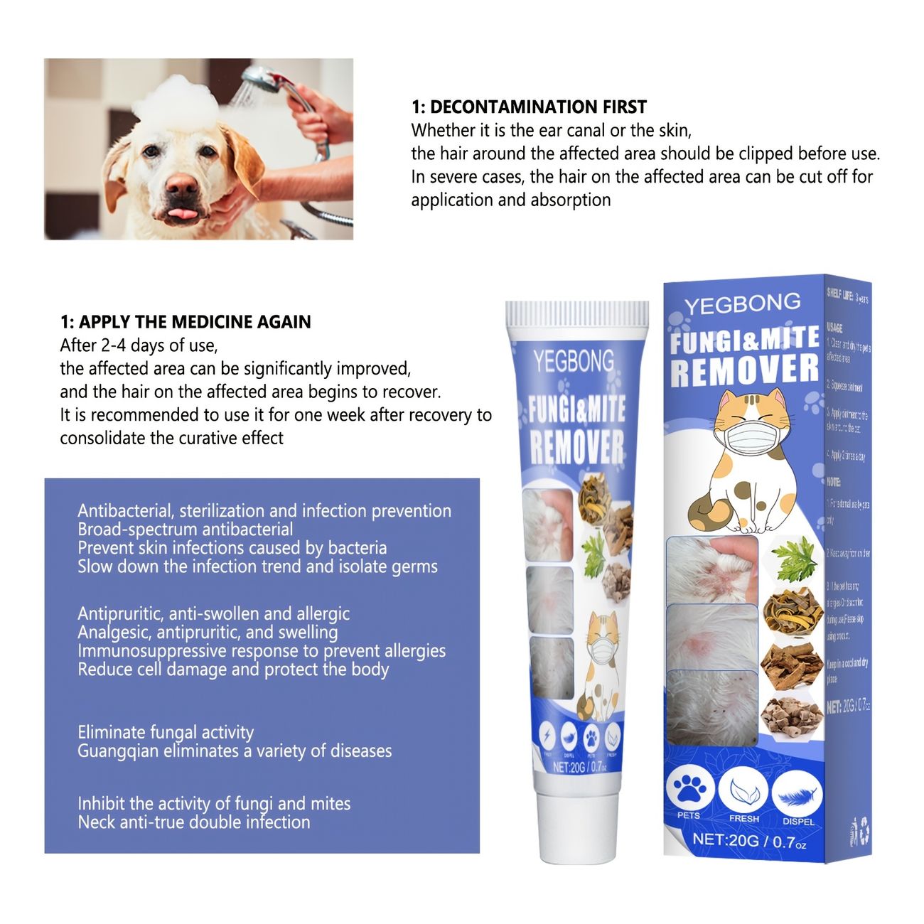 Pet Mite Removal Cream Pet Dog Skin To Relieve Itch Cat Fungus To Remove  Mites - Pet Supplies - Temu