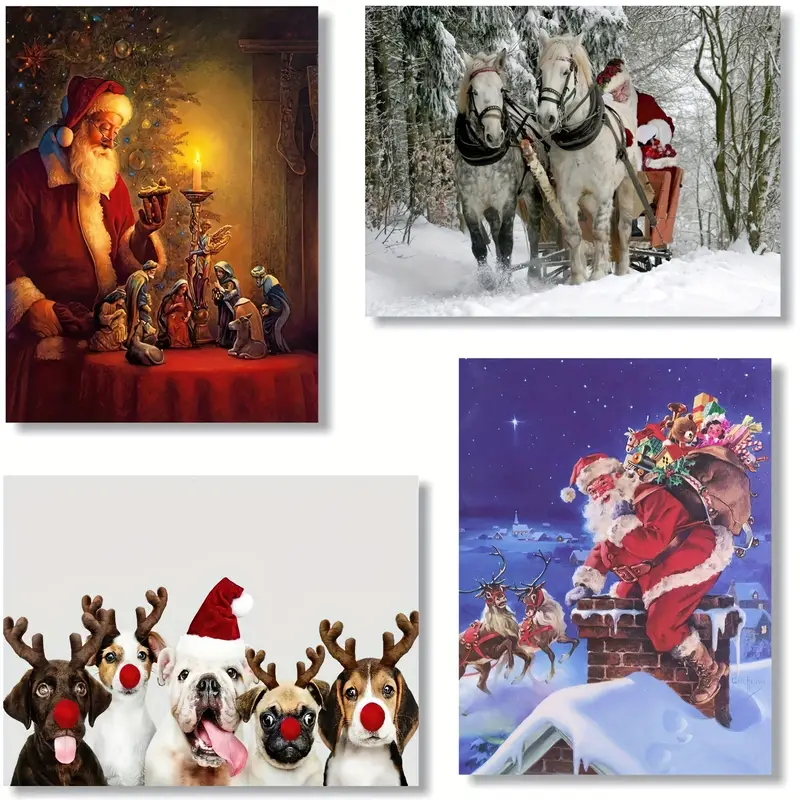 1 Pièce De Peinture Sur Toile, Arbre De Noël, Le Père Noël Arrive