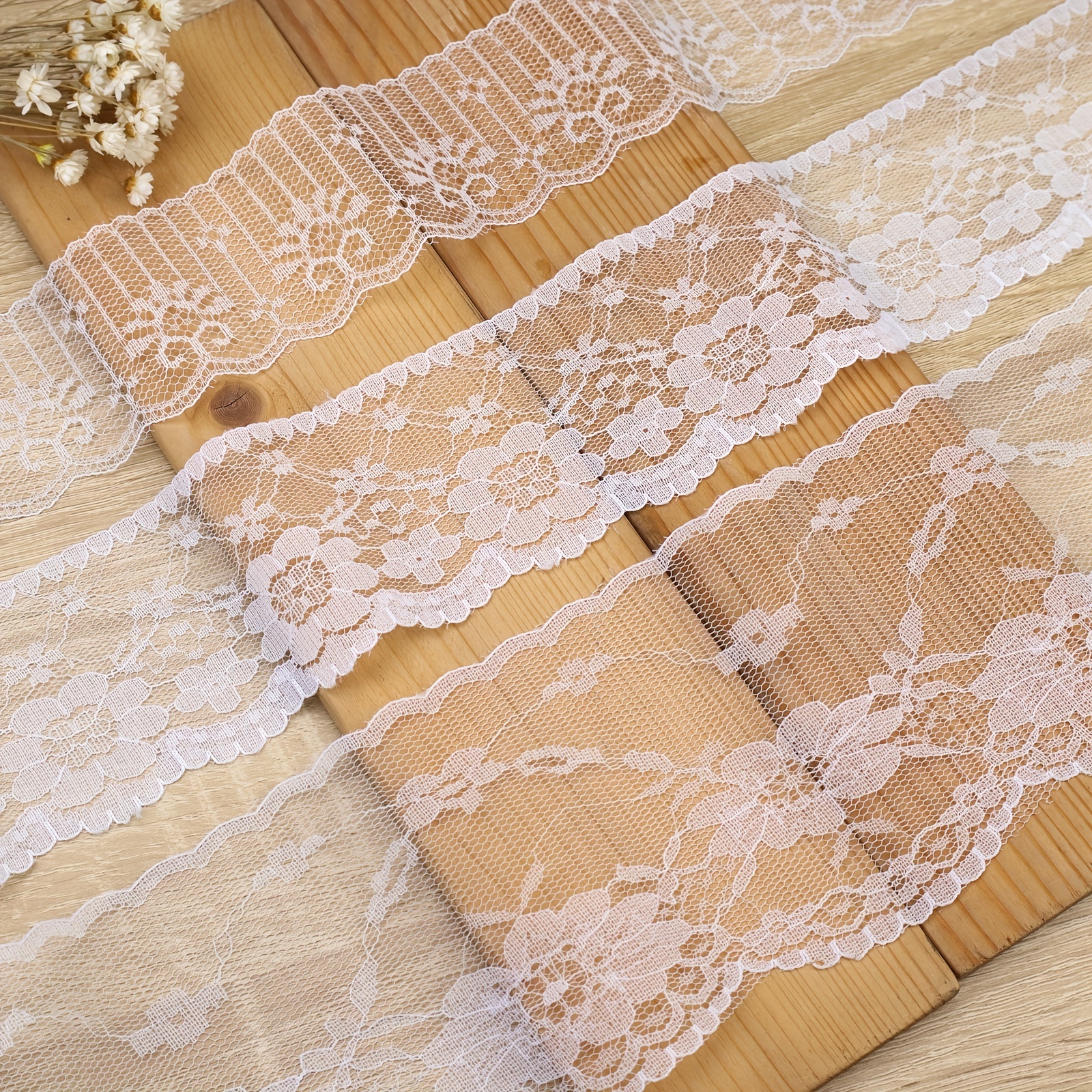 White Cotton Lace Fabric / Eyelet Lace Trim Ribbon With Floral