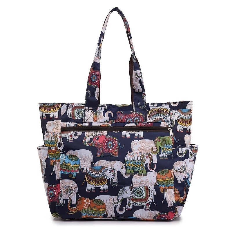 Floral Pattern Tote Bag, Casual Nylon Shoulder Bag, Women's Large Capacity Handbag,Women Purses,Temu