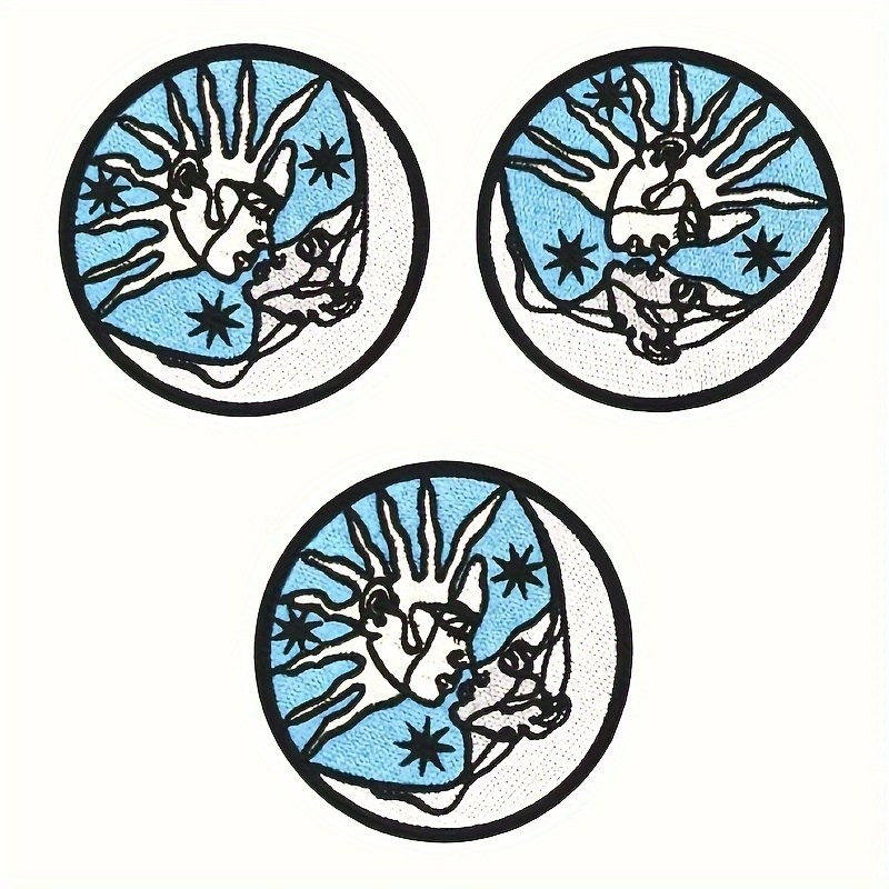 3pcs Moon And Sun Embroidery Stickers For Men, Embroidered Iron On Sew On  Patches, Clothing Backpacks Jackets Pants Hats Jeans Decoration