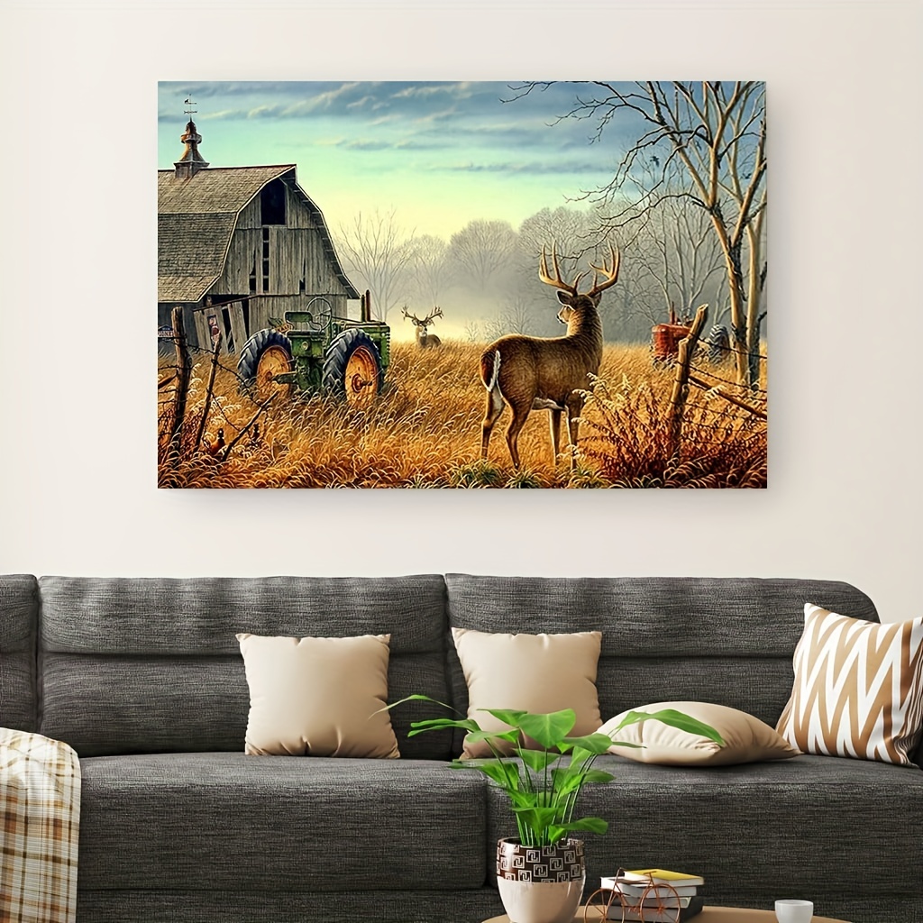 Black & White, Deer, Farmhouse Drawing Canvas 24x36 Canvas Wall Art Home  Décor