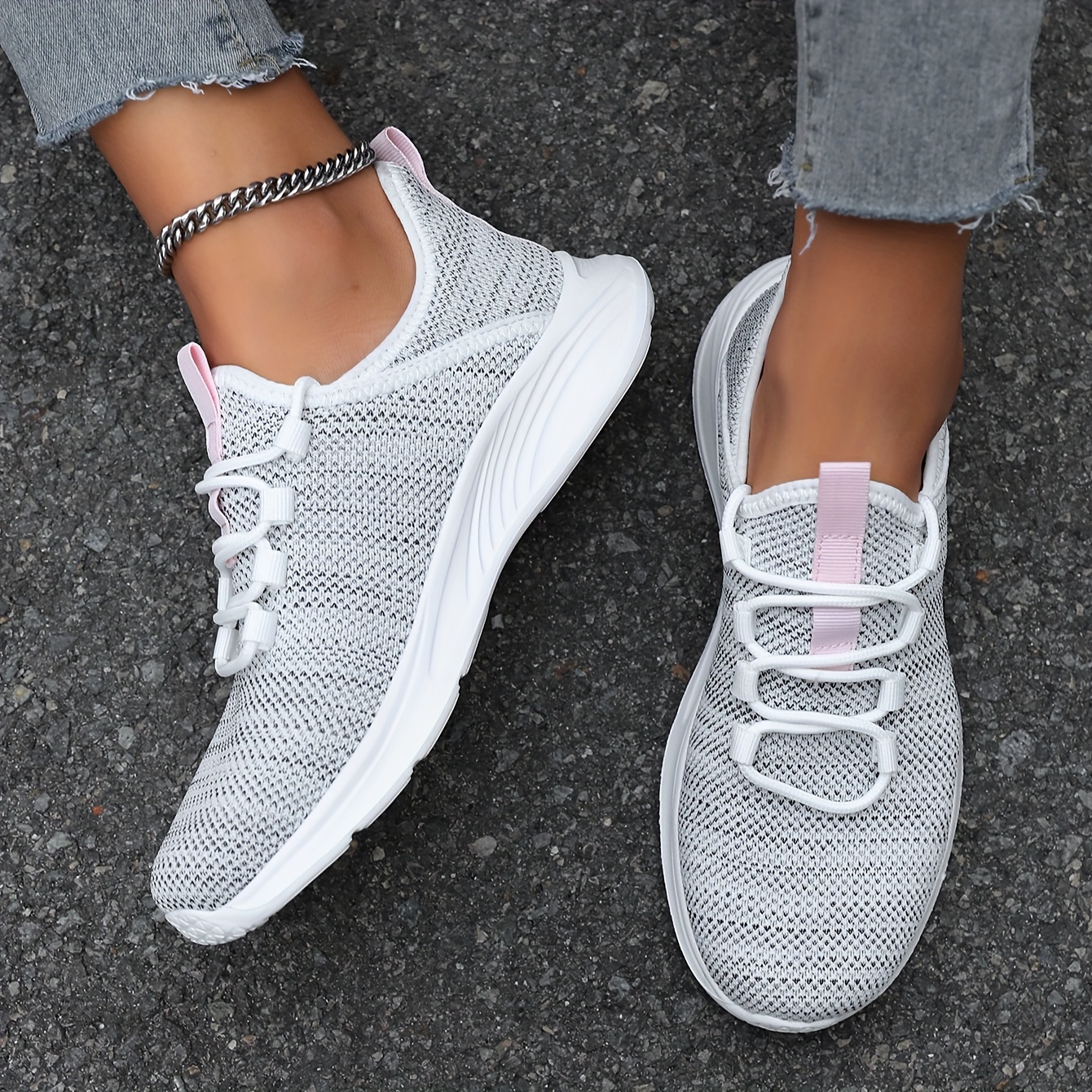 women s flying woven breathable lace casual running shoes details 2