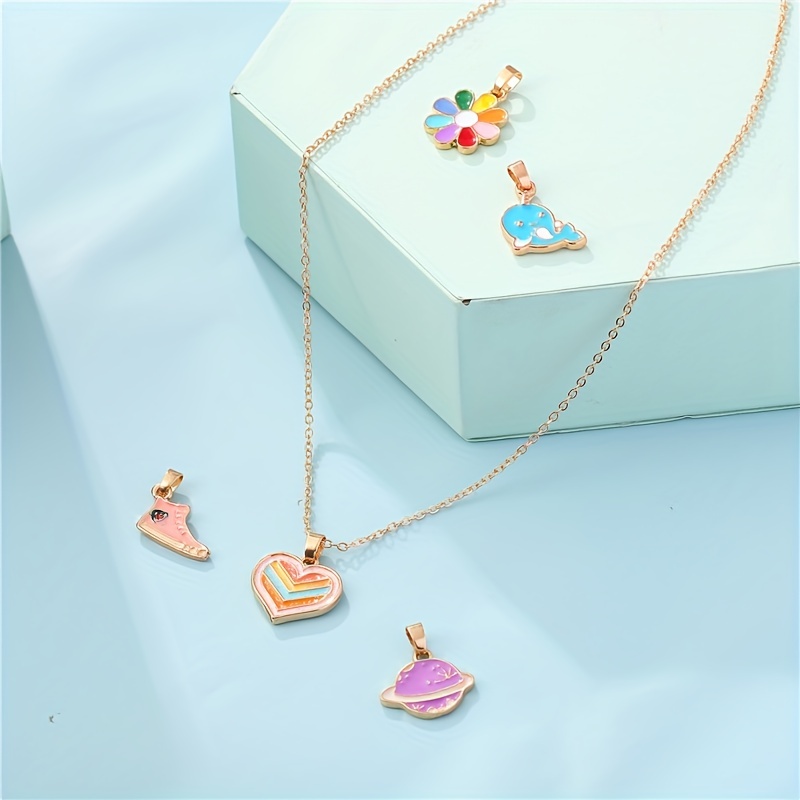 ( with Picture Card ) 5pcs Replaceable Pendant DIY Little Girl Jewelry, Jewels, Cute Unicorn Children's Necklace, Suitable for Daily Wear, Party