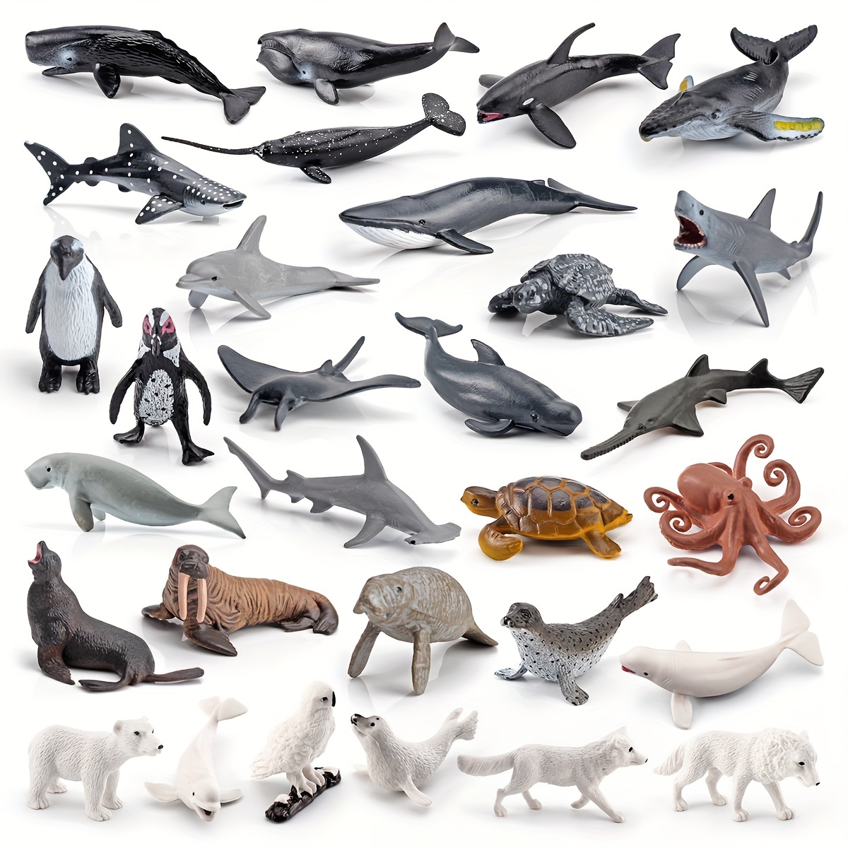 

Simulation Marine Life Model White Whale Penguin Blue Whale Sea Lion Sea Cow Assorted Mini Animal Desktop Decoration Toys