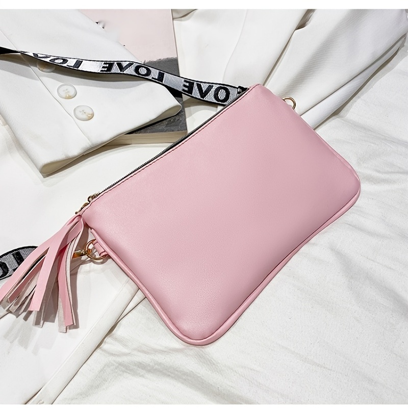 Tassel Crossbody Bag Embossed Design PU Leather Shoulder Bag