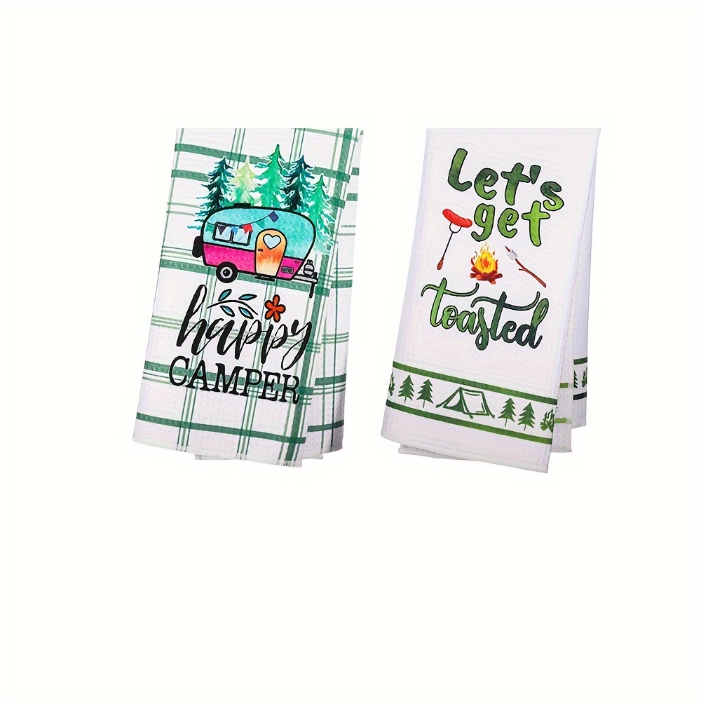 2/4pcs, Hand Towels, Camping Theme Decorative Dish Towels, Kitchen Decor, Gifts For Campers, Accessories For Camping And Caravans, Cleaning Stuff