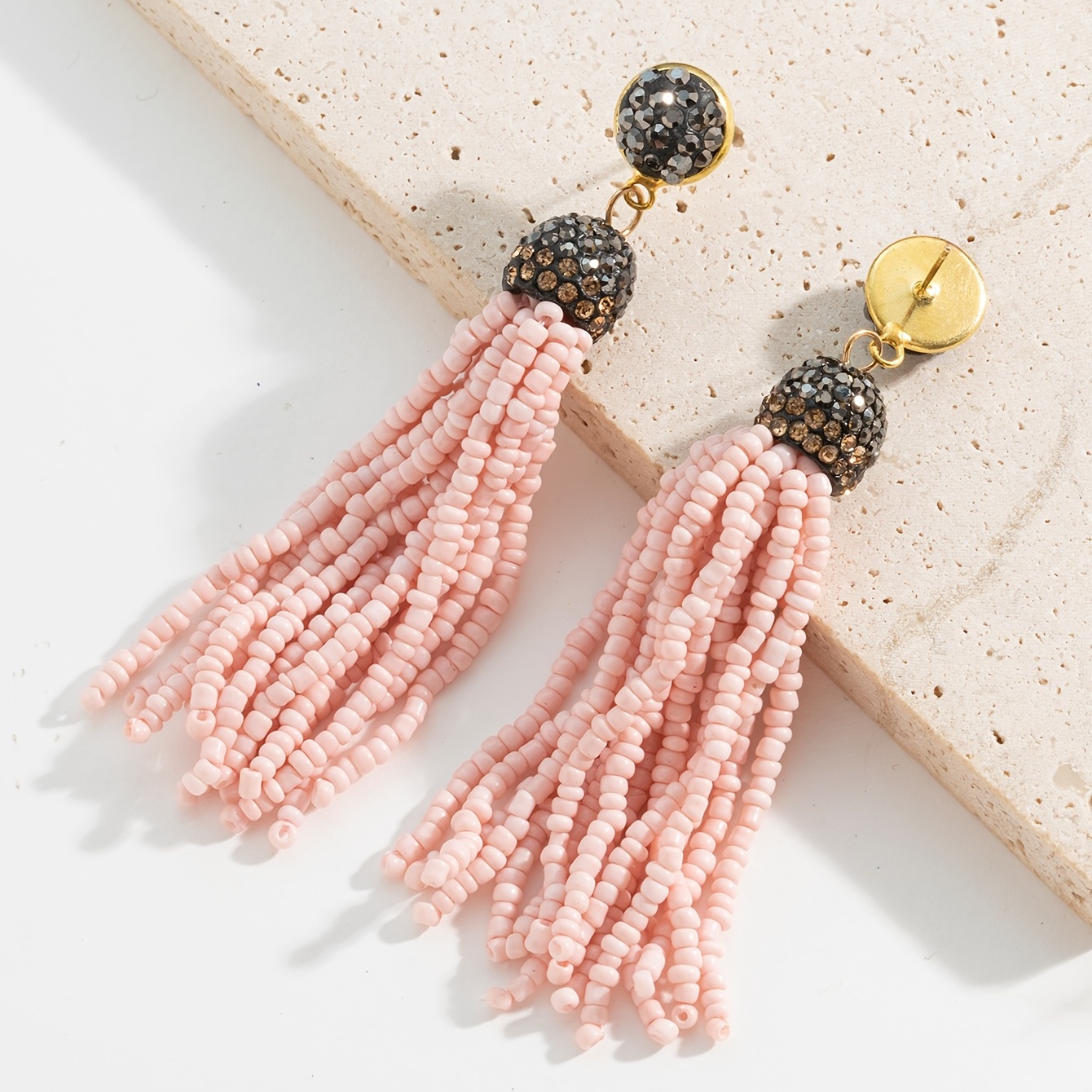 Handmade Long Beaded Tassel Earrings Large Native Bohemian Retro Colorful Beaded Fringe Drop Earrings Big Tribal Boho Seed Bead Chandelier Dangle