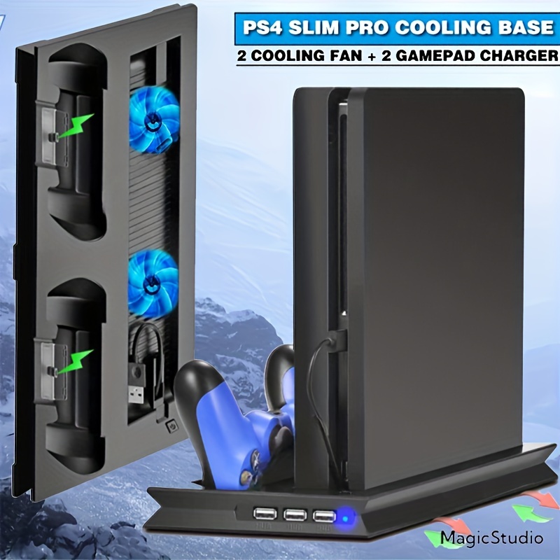Per PS4 Slim / Pro Supporto Di Raffreddamento Verticale Dispositivo Di  Raffreddamento E Stazione Di Ricarica USB Con Doppio Joystick E 3 HUB Extra  Per