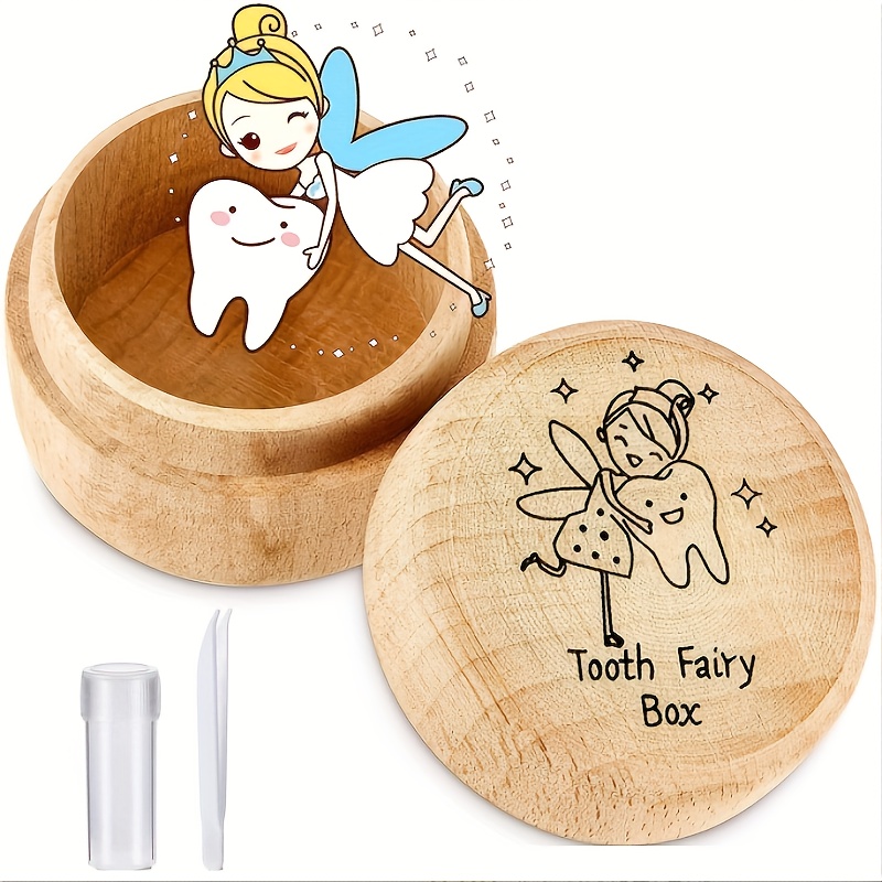 Caja de hadas de dientes personalizada, Soporte redondo de madera, regalo  de cumpleaños para niñas y