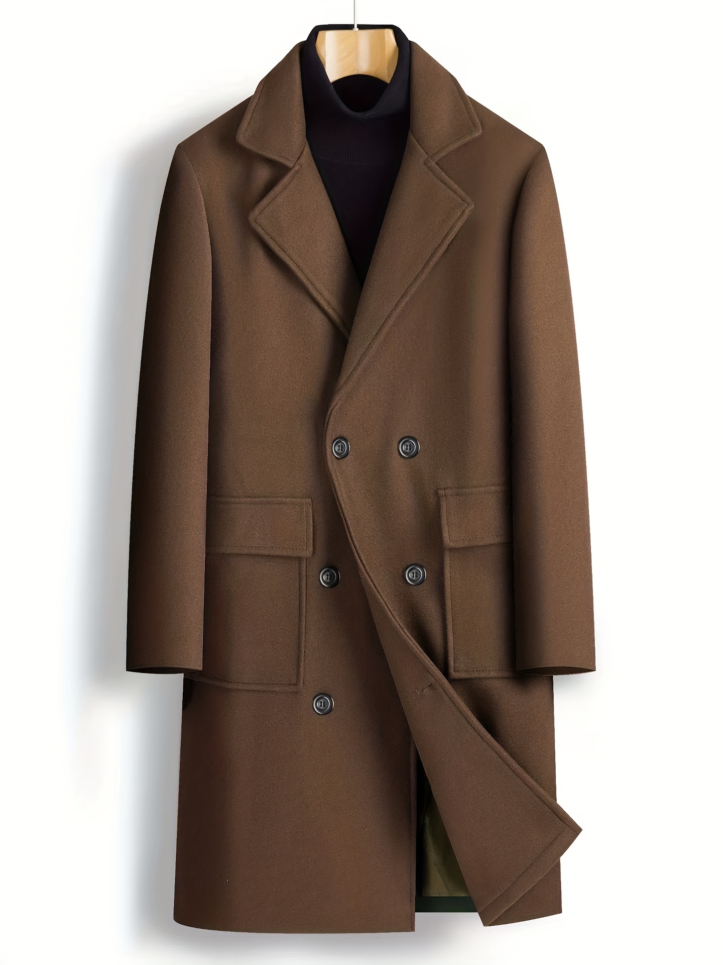 Men's Wool Blend Trench Coat Winter Warm Slim Fit Single Breasted Long Coat  