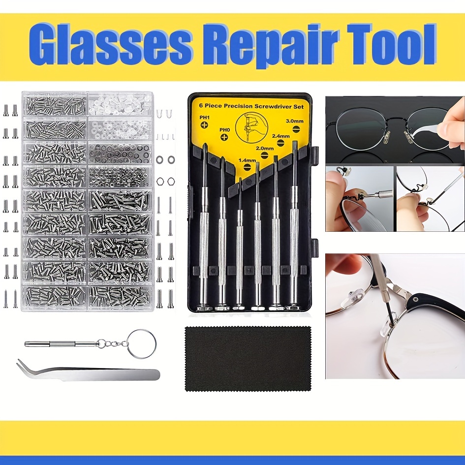 Surtido de tornillos de nariz para gafas, herramientas de reparación, Kit  de pinzas, surtido de tuercas, destornillador