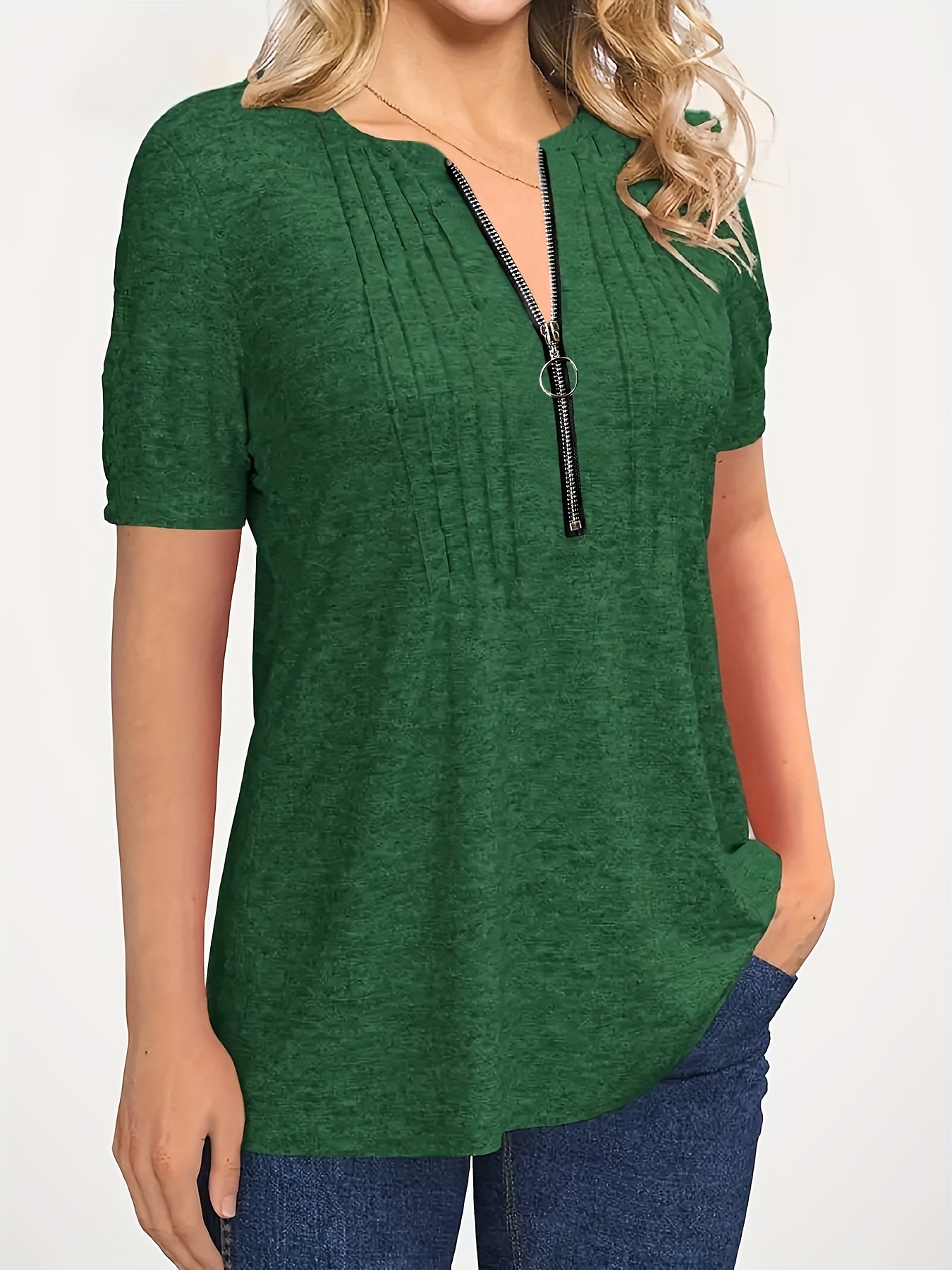 Solid Stand Collar V Neck Blouse Casual Sleeve Comfy - Temu Canada