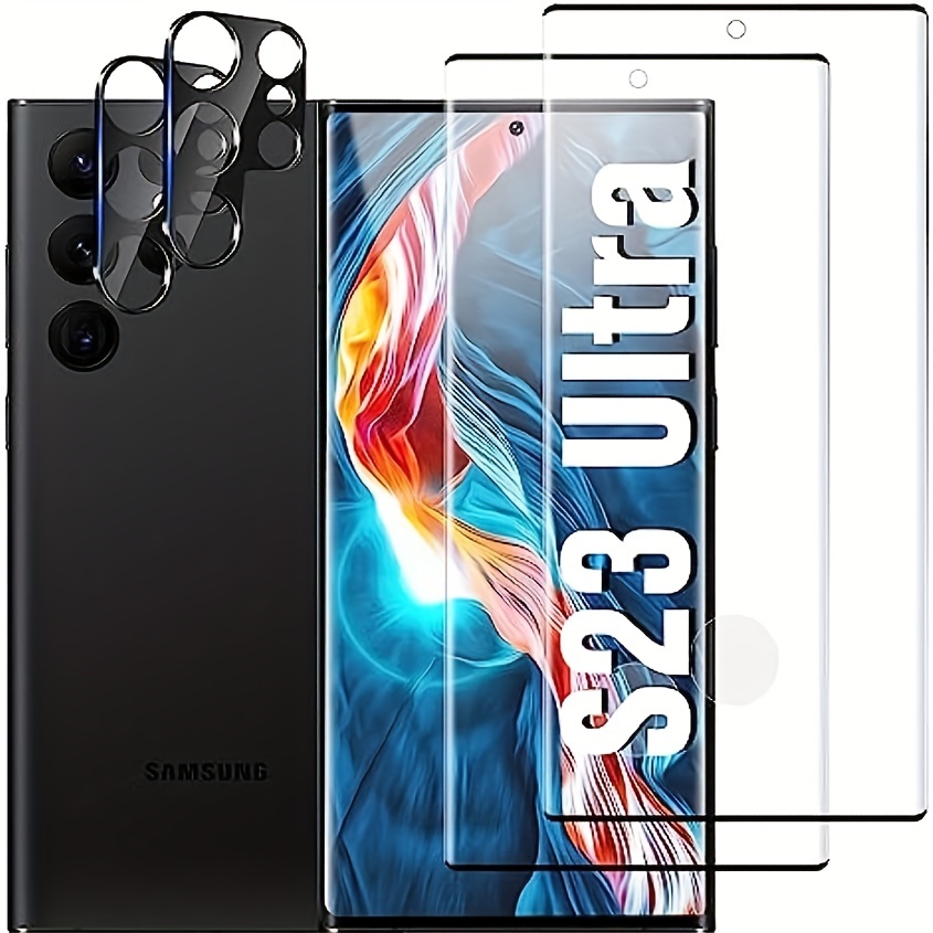 [Paquete de 3+3 protectores de pantalla de vidrio para Samsung Galaxy S23  Ultra con protector de lente de cámara, curvado 3D, vidrio templado 9H de