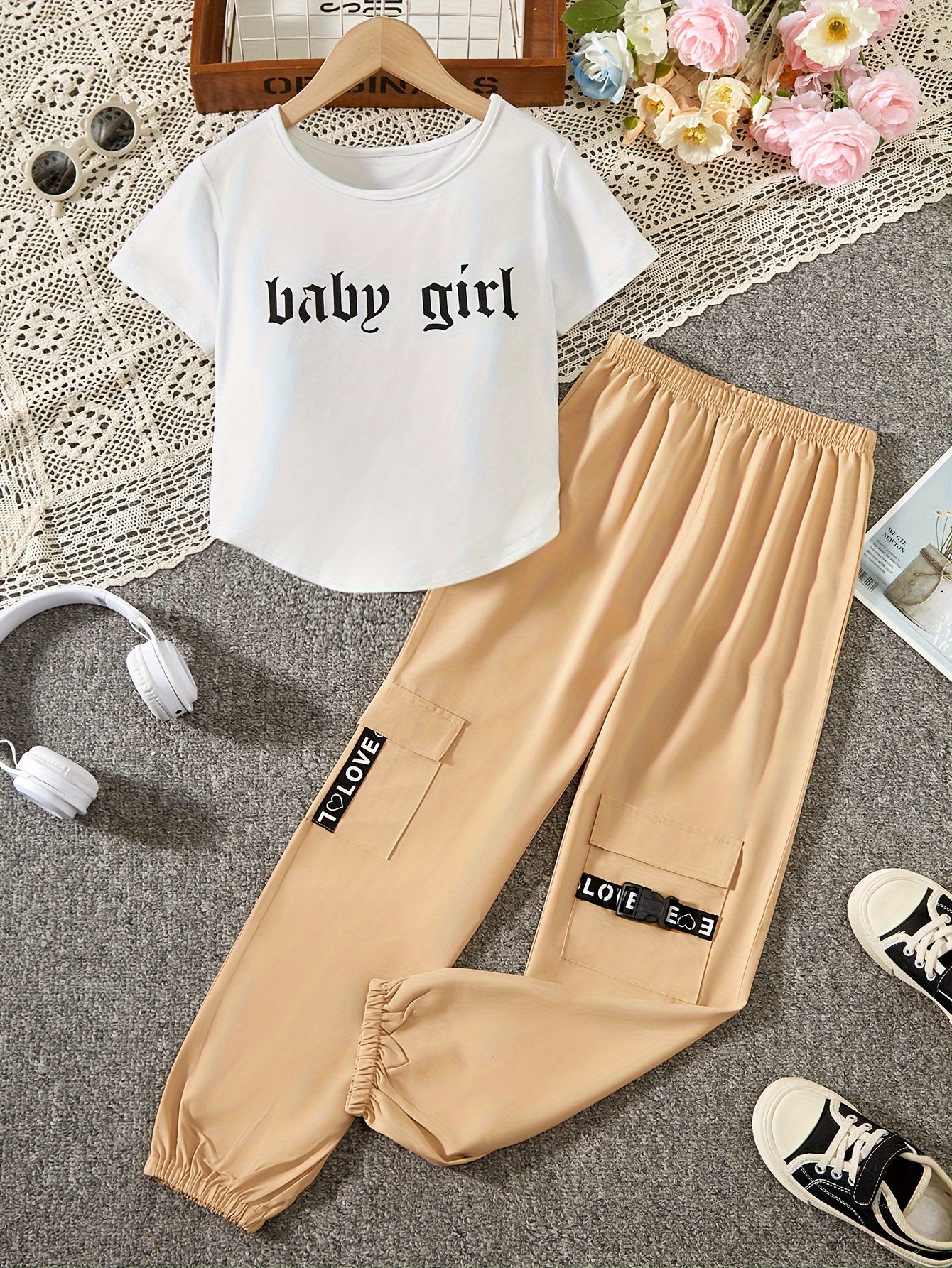 girls summer fashion outfit set casual letter print tee Temu Oman