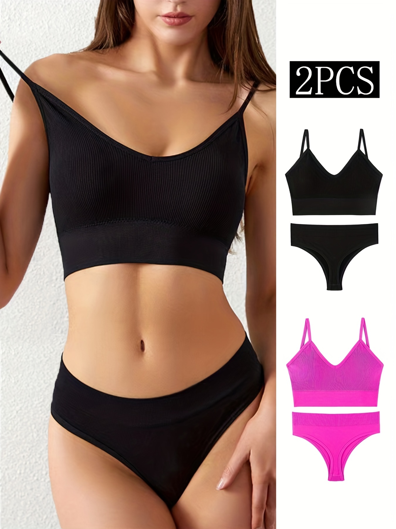Bra and Panty Sets for Women Crop Top and Ribbed Panties Set